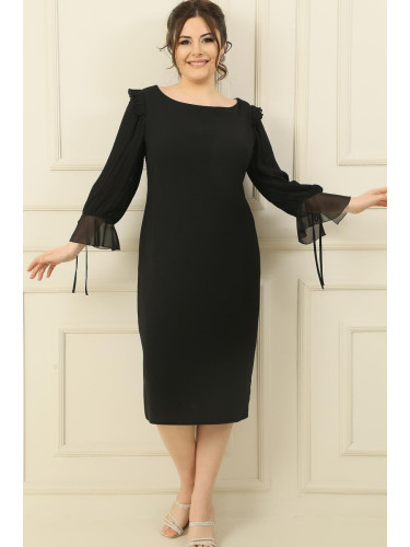 By Saygı Plus Size Crepe Dress With Chiffon Lined Sleeves