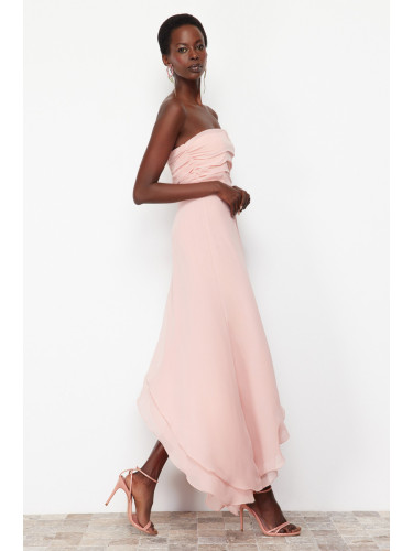 Trendyol Powder A-Cut Asymmetrical Lined Woven Long Evening Dress