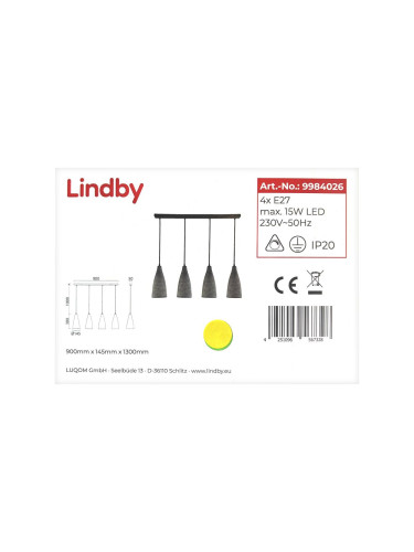 Lindby - Пендел SANNE 4xE27/15W/230V