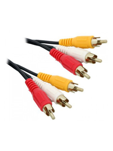 Видео кабел DeTech, 3x RCA Chinch(м) към 3x RCA Chinch(м), 5м, черен