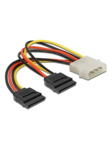Захранващ кабел DeLock 60102, Molex 4pin(м) към 2x SATA 15pin(м), 0.15m