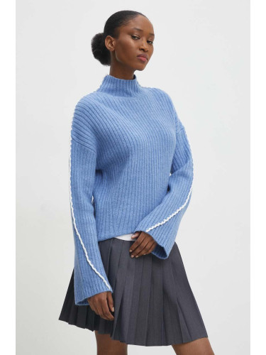Пуловер с вълна Answear Lab в синьо с ниско поло