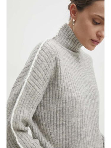 Пуловер с вълна Answear Lab в сиво с ниско поло