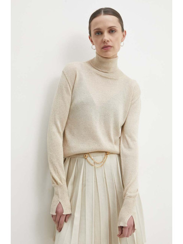 Пуловер Answear Lab дамски в златисто от лека материя с поло