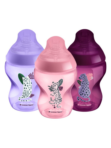 Tommee Tippee Closer To Nature Anti-colic Jungle Pinks бебешко шише Slow Flow 0 m+ 3x260 мл.