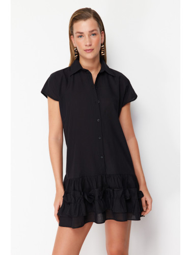 Trendyol Black Mini Woven Ruffle 100% Cotton Beach Dress