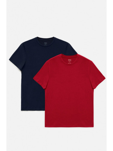 Avva Men's Navy - Burgundy 2-pack 100% Cotton Crew Neck Regular Fit T-shirt