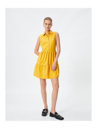 Koton Shirt Dress Buttoned Flounce Sleeveless Silky Textured