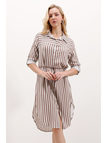 Bigdart 5629 Striped Belted Dress - Mink