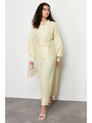 Trendyol Mint Lined Balloon Sleeve Plain Woven Dress