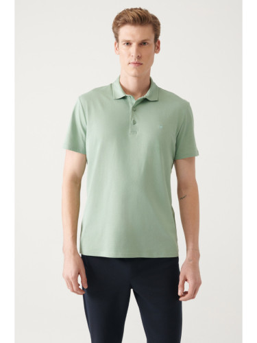 Avva Men's Water Green 100% Cotton Regular Fit 3 Button Roll-Up Polo Neck T-shirt