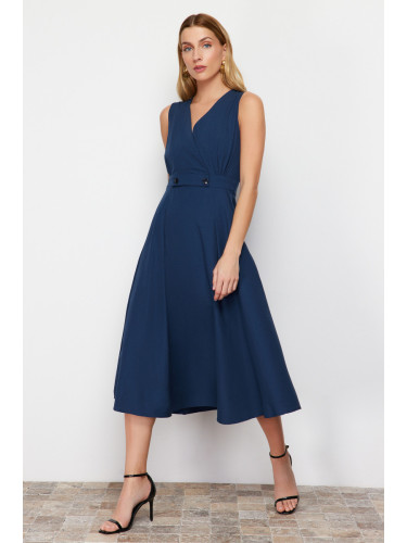 Trendyol Navy Blue A-Line Double Breasted Collar Button Detailed Midi Woven Dress