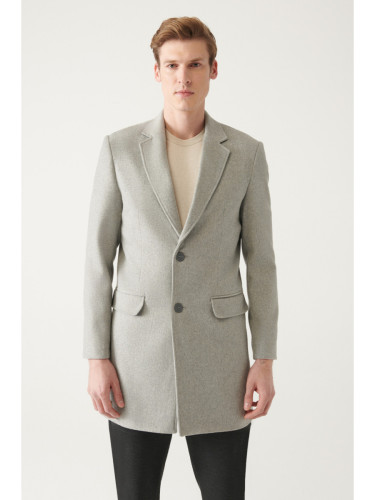 Avva Men's Light Gray Slits Woolen Cuffed Comfort Fit Comfortable Cut Coat