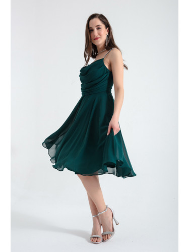 Lafaba Women's Emerald Green Stone Strap Midi Evening Dress.