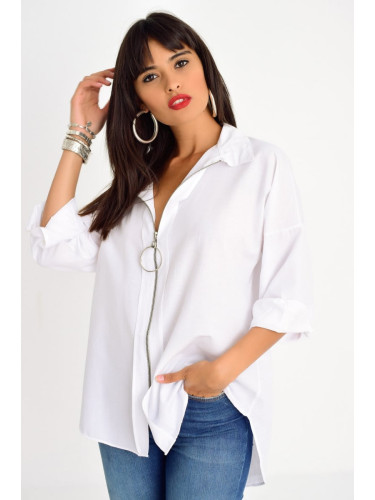 Cool & Sexy Women's White Zipper Shirt