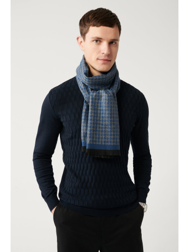 Avva Men's Navy Blue Knitwear Sweater Half Turtleneck Front Textured Cotton Regular Fit
