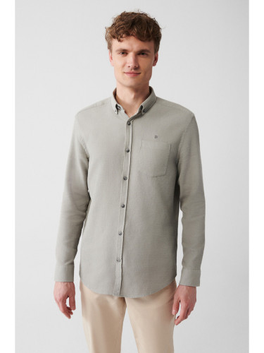 Avva Men's Gray 100% Cotton Buttoned Collar Pocket Regular Fit Shirt
