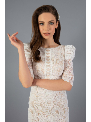 Carmen Ecru Engagement Dress And Wedding Dress With Ruffled Lace Sleeves