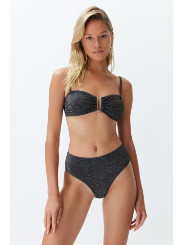 Trendyol Black Strapless Accessory Glitter Premium Fabric Brazilian Bikini Set