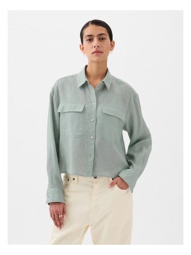 Light Green Women's Linen Crop Shirt GAP