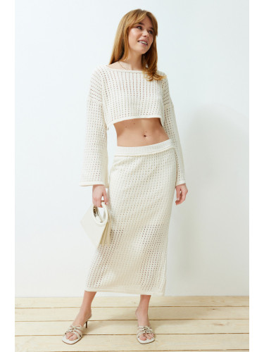 Trendyol Stone Sweater/Skirt Maxi Openwork Knitwear Two Piece Set