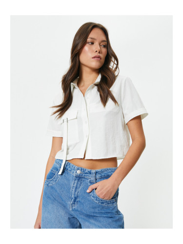 Koton Buttoned Short Sleeve Crop Shirt Cargo Pocket