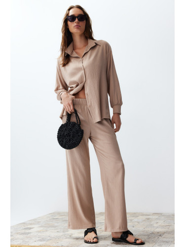 Trendyol Stone Woven Shirt Trousers Top and Bottom Set