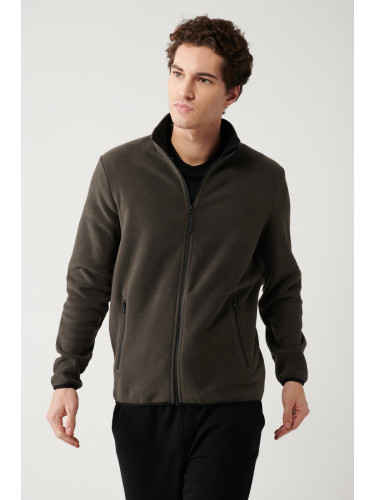 Avva Men's Anthracite Fleece Sweatshirt High Neck Cold Resistant Zipper Regular Fit