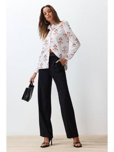 Trendyol Ecru Floral Printed Balloon Sleeve Regular Fit Woven Shirt