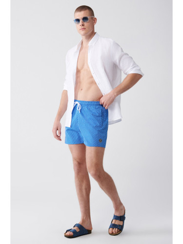 Avva White-blue Quick Dry Printed Standard Size Comfort Fit Swimsuit Swim Shorts