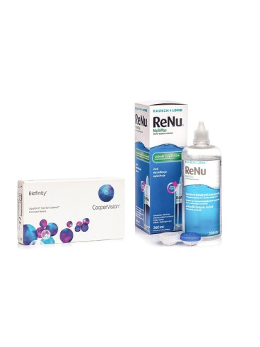 Biofinity (6 лещи) + ReNu MultiPlus 360 ml с кутия - едномесечни контактни лещи, силикон-хидрогелови опаковки сферични, Comfilcon A
