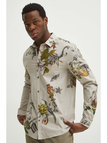 Памучна риза Medicine мъжка в бежово със стандартна кройка с класическа яка