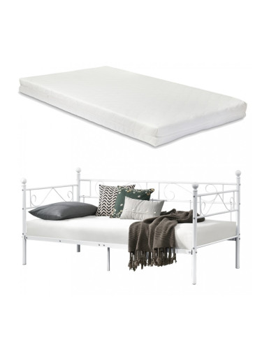 Канапе/Легло с метална рамка и матрак - Бяло