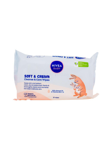 Nivea Baby Soft & Cream Cleanse & Care Wipes Почистващи кърпички за деца 57 бр