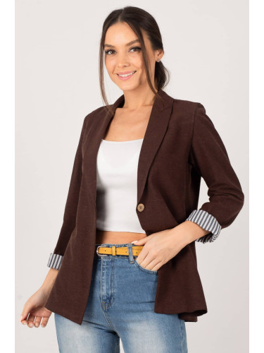 armonika Women's Brown Single-breasted Jacket with Stripes Inside the Sleeves