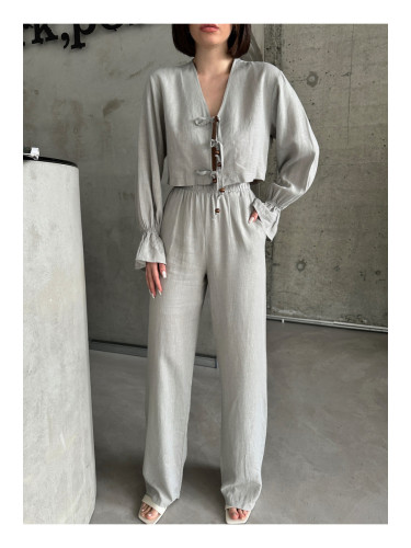 Laluvia Gray Real Linen Design Suit