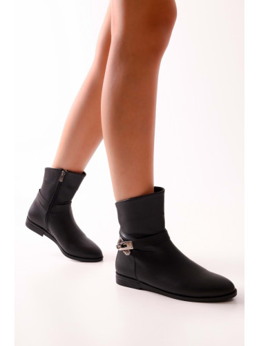 Shoeberry Women's Tiesel Black Skin Heels Boots, Black Skin.