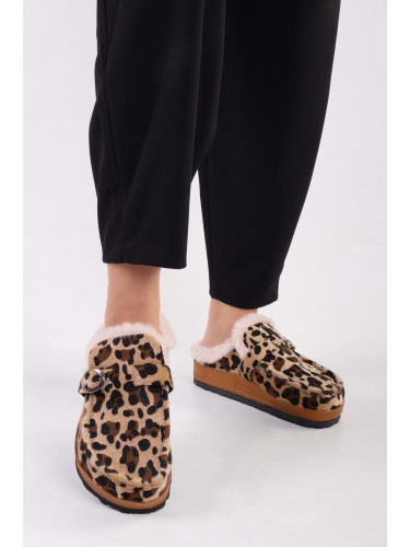 Shoeberry Women's Softie Leopard Suede Pile Flat Slippers