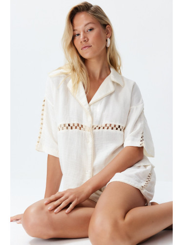 Trendyol Ecru Woven Muslin 100% Cotton Shirt Shorts Set