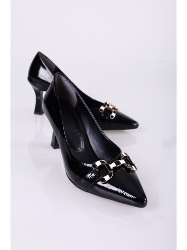 Shoeberry Women's Sadie Black Patent Leather Heeled Shoes Stiletto