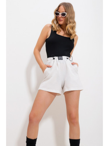 Trend Alaçatı Stili Women's Stone Double Pocket Elastic Waist Woven Linen Shorts