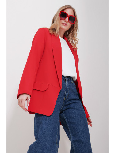 Trend Alaçatı Stili Women's Red Shawl Collar Lined Jacket