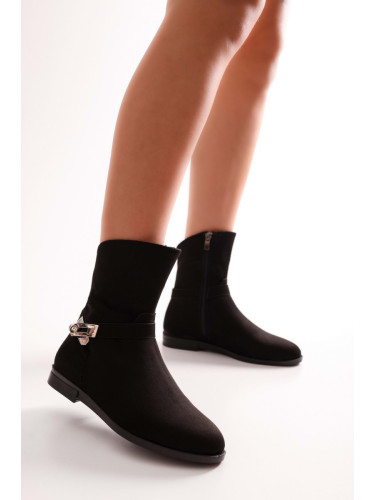 Shoeberry Women's Tiesel Black Suede Heeled Boots, Black Suede.