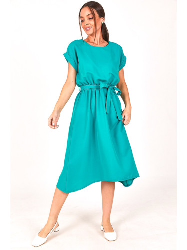 armonika Women's Turquoise Elastic Waist Tie-down DRESS