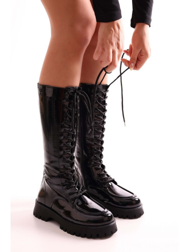 Shoeberry Women's Lasula Black Patent Leather Boots Boots Black Patent Leather.