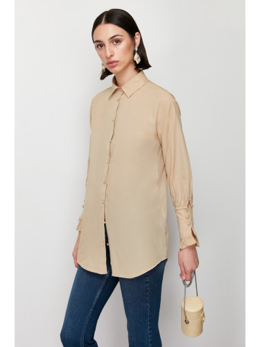 Trendyol Stone Ruffle Detailed Cotton Woven Shirt