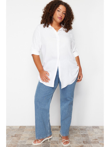 Trendyol Curve White Basic Oversize Woven Shirt