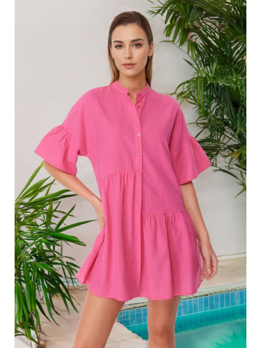 Trendyol Pink Weaving 100% Cotton Wide Cut Mini Beach Dress