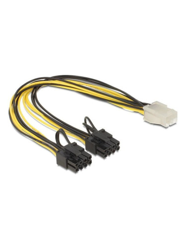 Захранващ кабел DeLock 83433, PCI-E 6pin(ж) към 2x 8pin(м), 0.3m