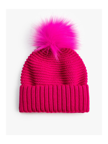 Koton Faux für pompom detailed elastic knitted hat.
